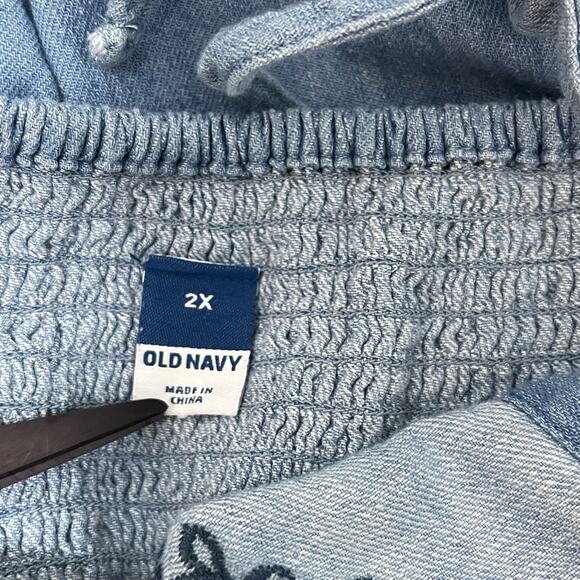 Old Navy Floral Embroidered Denim Square Neck Midi Dress Size 2X Blue Boho - Picture 7 of 8